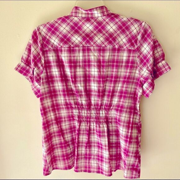 Vintage S/S B/F Plaid Blouse w Ruffle Front sz M/L - Picture 6 of 6